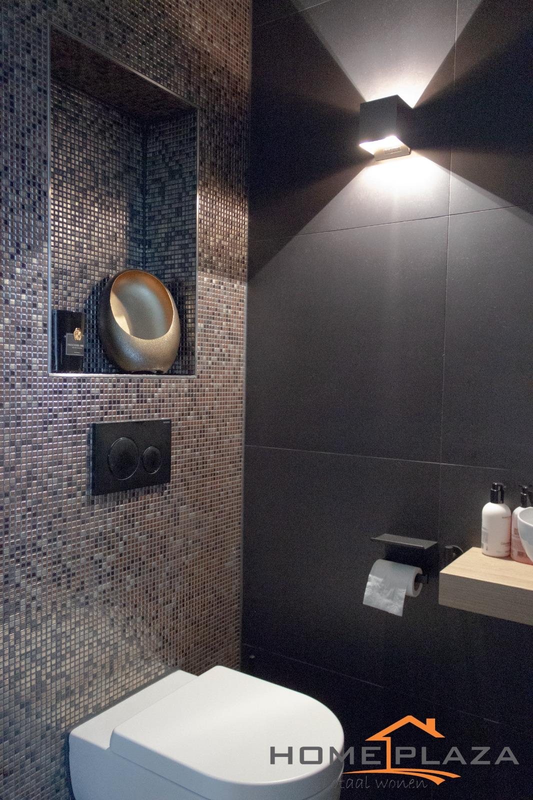 Toilet met donker mozaïek en nis
